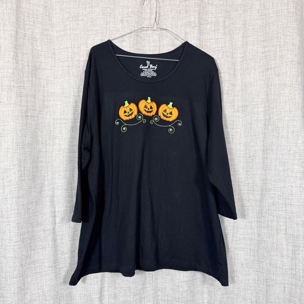 Halloween Pumpkin Embroidered Top Sz 2X Black Fall Festive Autumn Plus Size